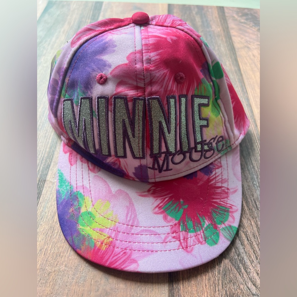 Disney Parks Floral Pink and Purple Minnie Baseball Cap Hat‎